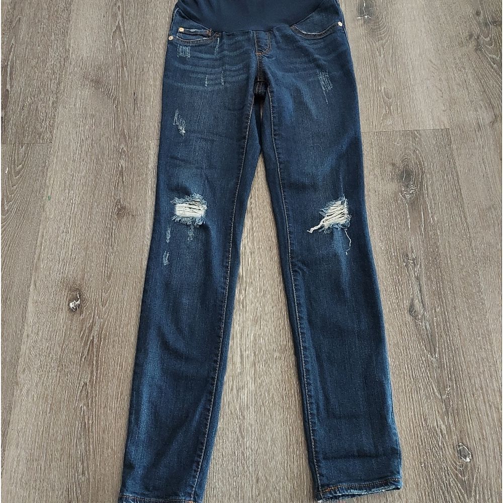 LED Luxe Essentials Denim Distressed Maternity Jeggings Size 25 - Picture 2 of 5